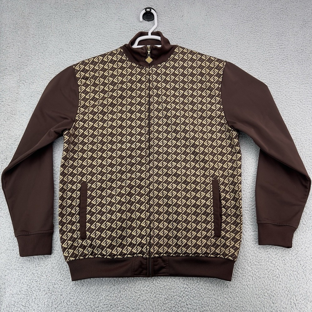 Enyce‎ Track Jacket Brown Full Zip Monogram Logo Y2K Streetwear Men's Size L